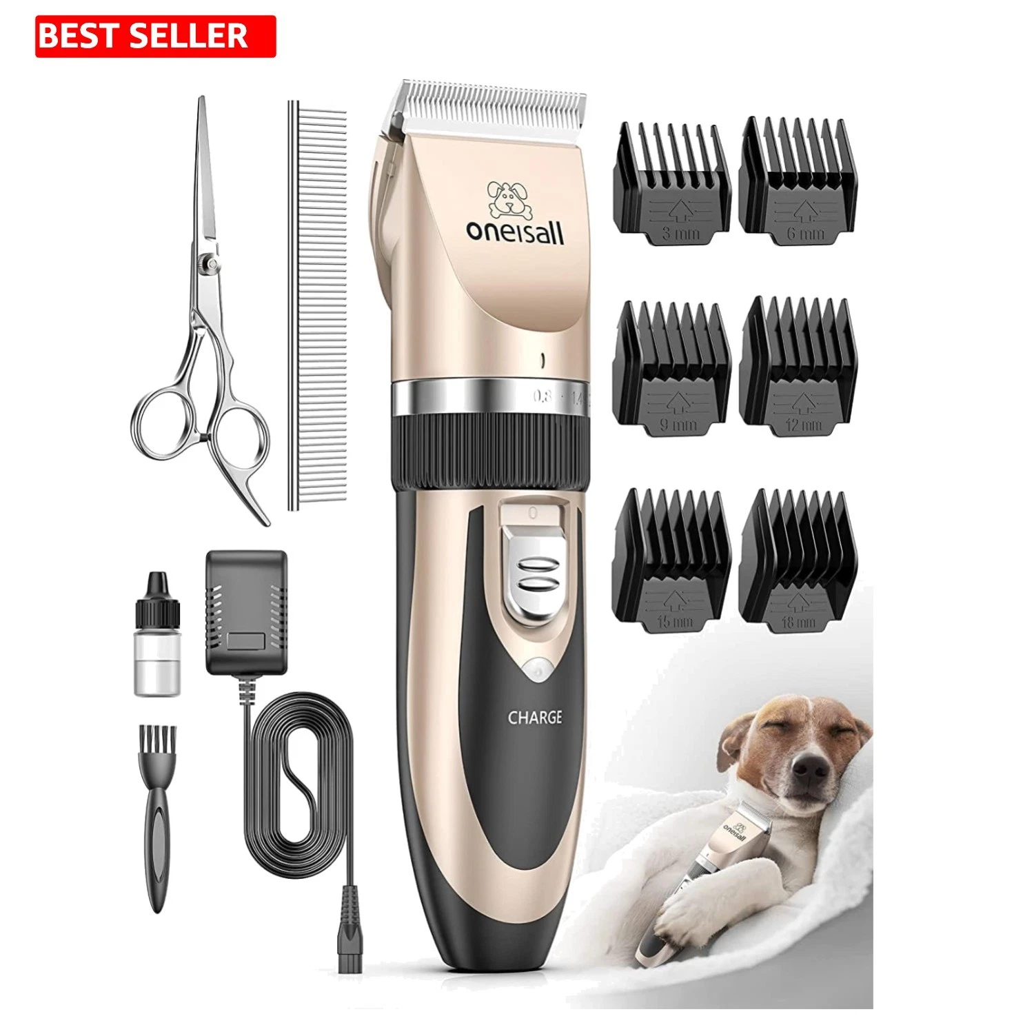 Complete Pet Grooming Set - Cordless Clippers for Dogs and Cats with 6 Combs