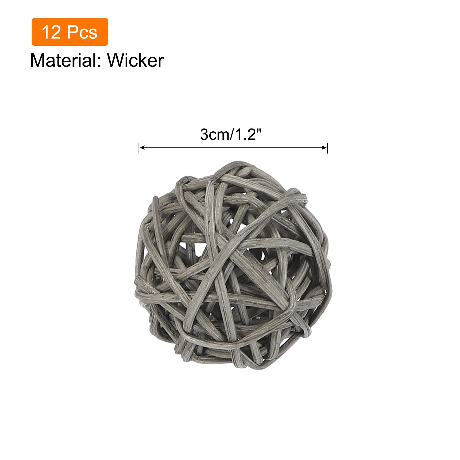12 Pcs Wicker Rattan Balls 1.2In for Vase Fillers Party Decorative Grey