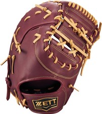 Zett Soft Steer First Base Mitt For Left-Handed Throwers, Bordeaux Brown X Past 