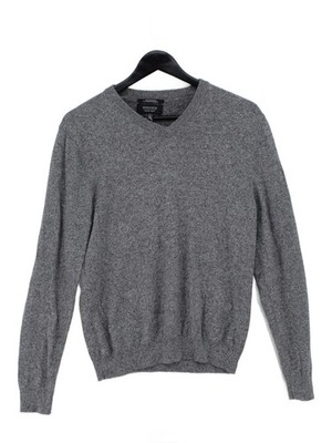 Nordstrom Herren Pullover S grau Baumwolle mit Kaschmir V-Ausschnitt Pulli