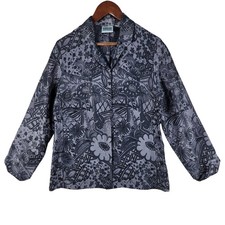 Chico's Design Blazer Womens Sz 1 Grey Black Silk Blend Floral Jacquard Metallic