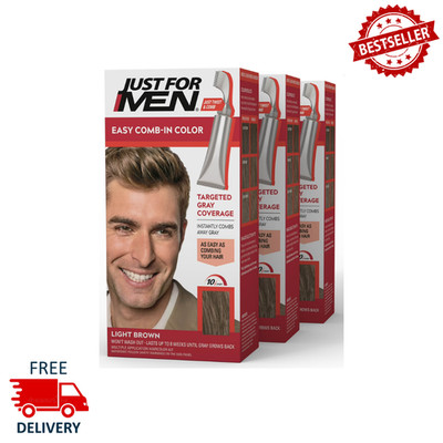 (3 Pack) Just For Men Easy Comb-In Hair Color, Light Brown A-25, No Mix, For Men