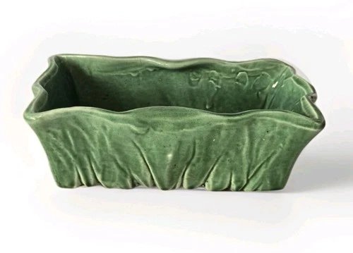 Vintage McCoy #610 Planter Rectangular Green Ceramic Ruffle Top  Decorative