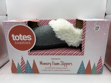 Totes Toasties Women' s Memory Foam Slippers LG  8-9  Faux Fur Gray NEW ST