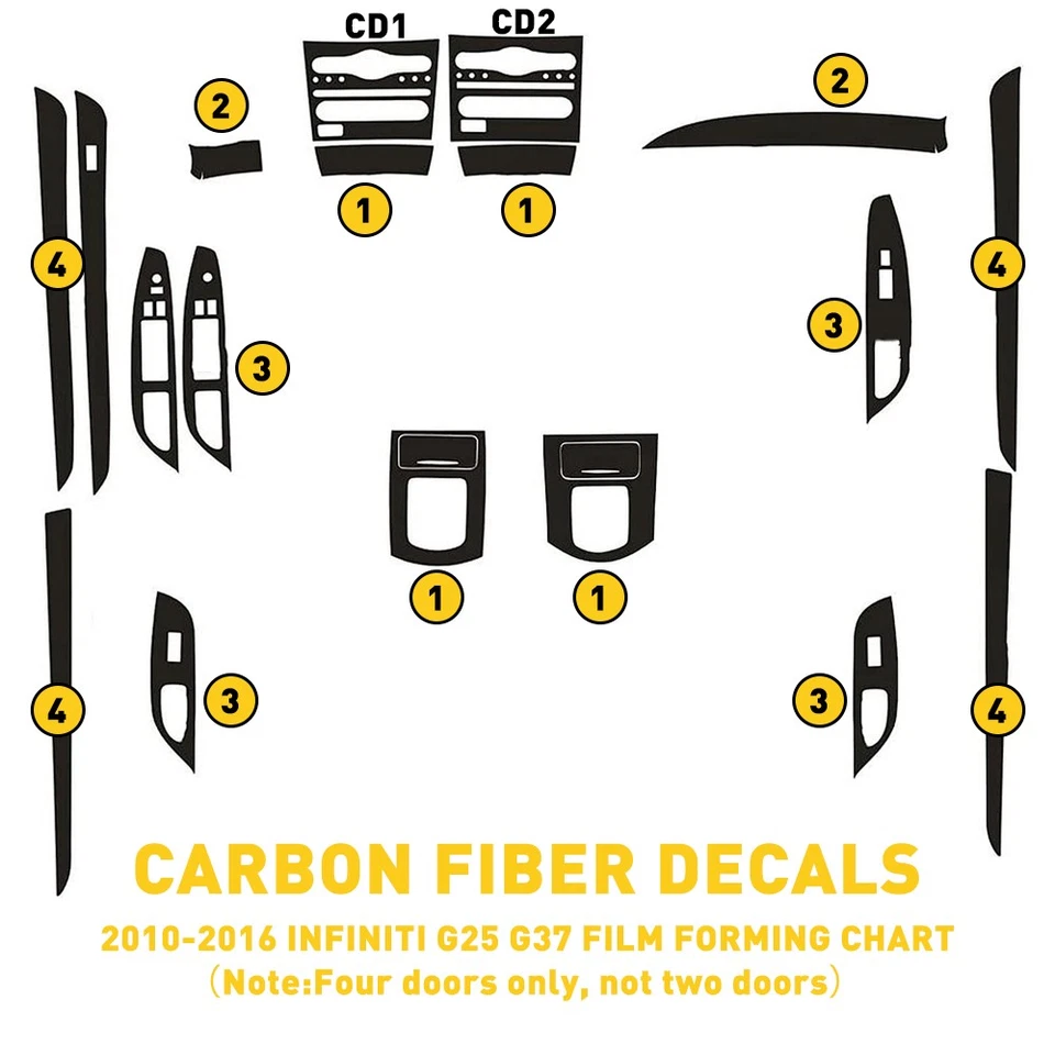 Carbon Fiber Full Interior Kit Cover Trim For Infiniti G37 Sedan 2010-2013 USOOJ Foto 4 de 4
