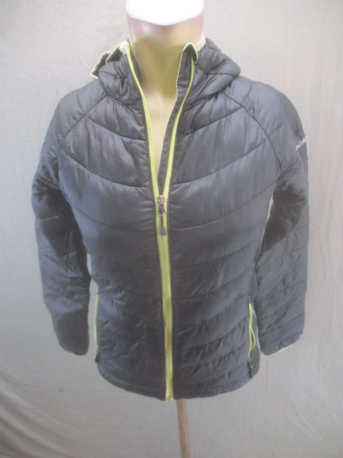 Columbia Size 14/16 Kid Black Hooded Full Zip Pockets Outdoor Quilted Jacket 604
