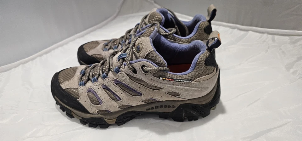 Sapatos de caminhada femininos Merrell Moab ventilador 8 J57758 cinza bronzeado roxo Vibram - Imagem 4 de 4
