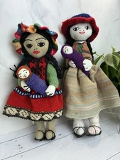 Vintage Peruvian Hand Made Folk Cloth Rag ‘Mama’ Dolls - Mom w/ Baby Peru