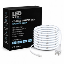 LED 230V COB Streifen 6000K Kaltwei&szlig; 5/10/15/20m 10W/m 1000lm dimmbar trennbar