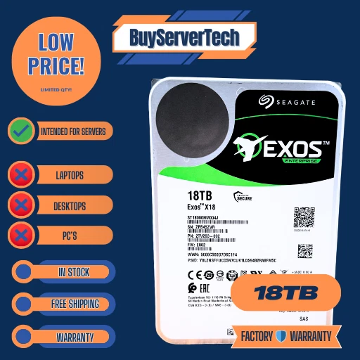 Seagate Exos X18 ST18000NM004J 18TB 7.2K SAS 12Gb/s 3.5" Enterprise HDD 0 Hours - Image 3 of 3