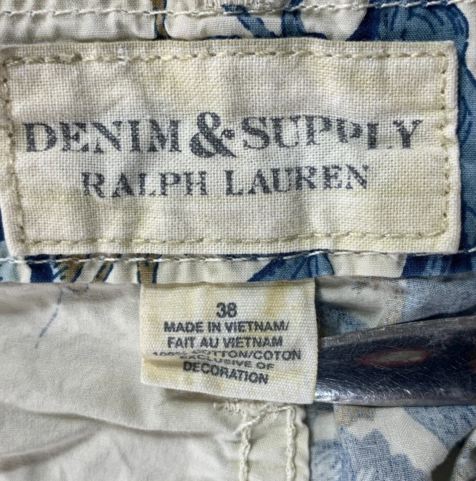 Denim & Supply Ralph Lauren Short Men 38 Beige Slim 9.5 Floral Hawaiian Tropical - Image 3 of 4