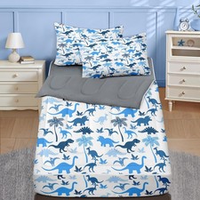 Zipper Bedding Twin Blue Dino Dinosaur, Zip Up Bedding Set for Boys and , Wil...