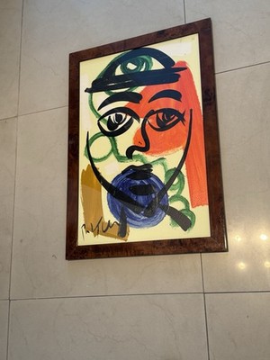 PETER KEIL - BURL STYLE FRAME WITH PAINTING 19 x27 VINTAGE ABSTRACT - MILO STYLE