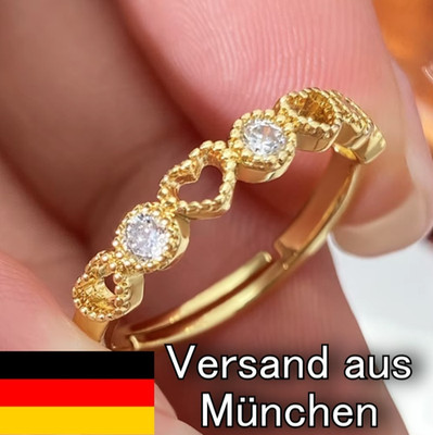  Ring Gold (Vergoldung) mit Zirkonia Edelsteinen - Größenverstellbar - NEU 