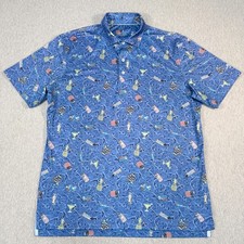 Johnnie O Blue Tropical Drinks Pineapple Short Sleeve Golf Polo Shirt Men's L