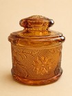 Indiana Glass Amber Floral Pressed Glass Biscuit Jar Handle Lid 5.5" — photo 7