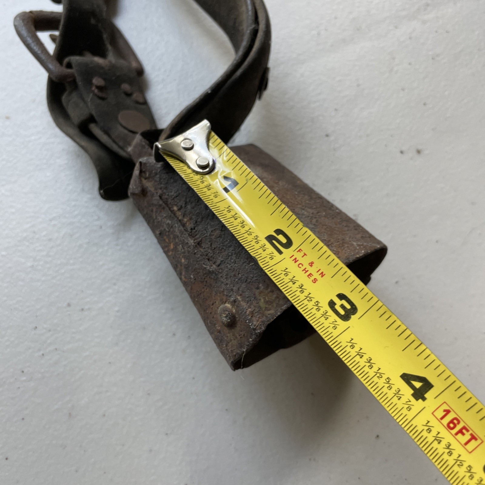 Antique Primitive Goat Bell With Leather Neck Strap