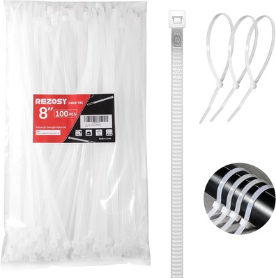 White Zip Ties 8 Inch 100 Pack Clear Tensile Strength 40 lbs 8 inch 100pack 