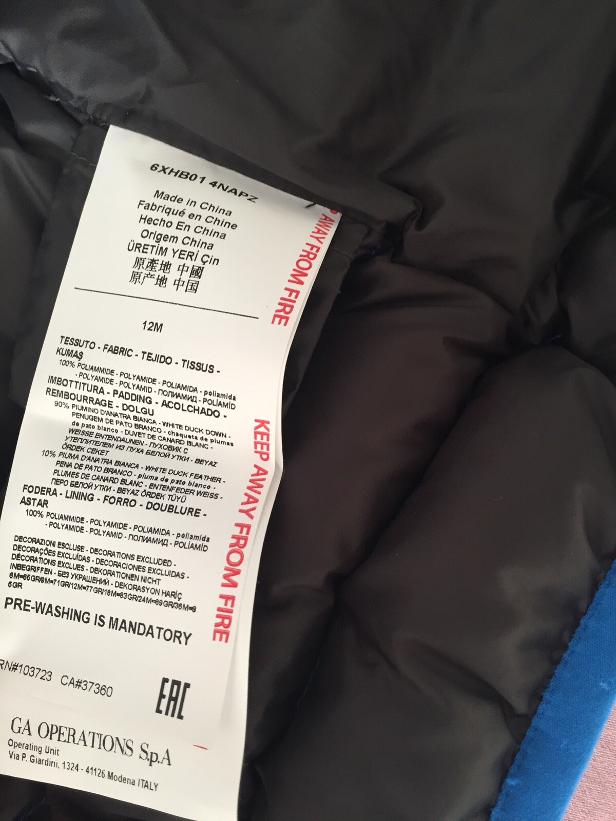 Baby Boys Genuine Designer Armani Blue Down Jacket 9-12 Months image 8