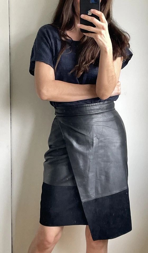 HM Leather Suede Skirt Midi Size 10 12 pencil wrap butter soft  - Image 4 of 4