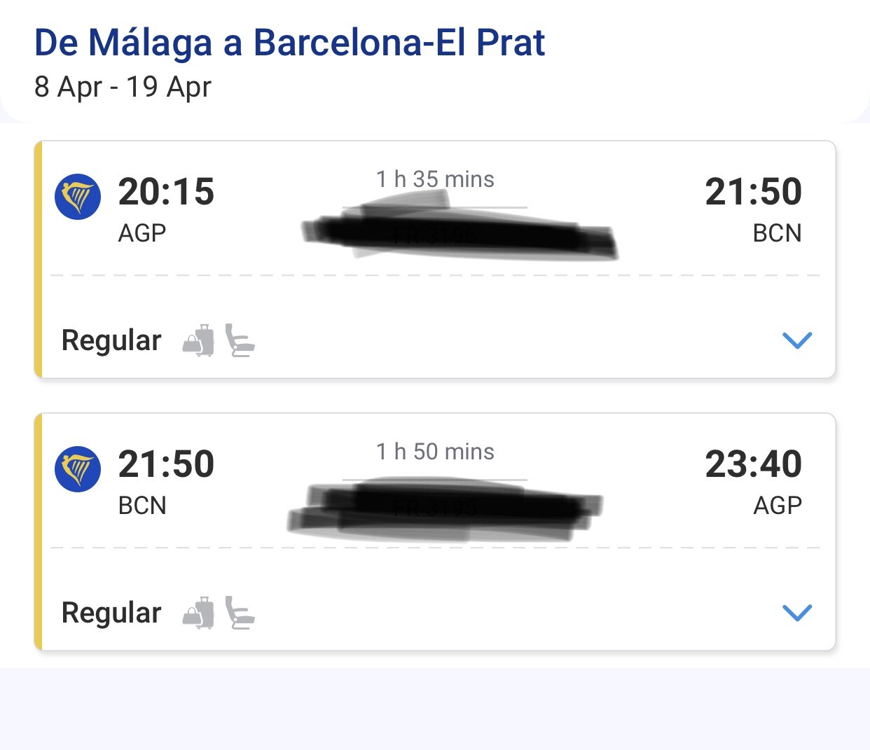 Billete Malaga- Barcelona y viceversa.