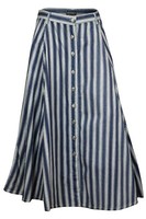 Long Stripe Cotton Skirt for Women Flare Button Down Maxi Skirts Plus Size 10-16