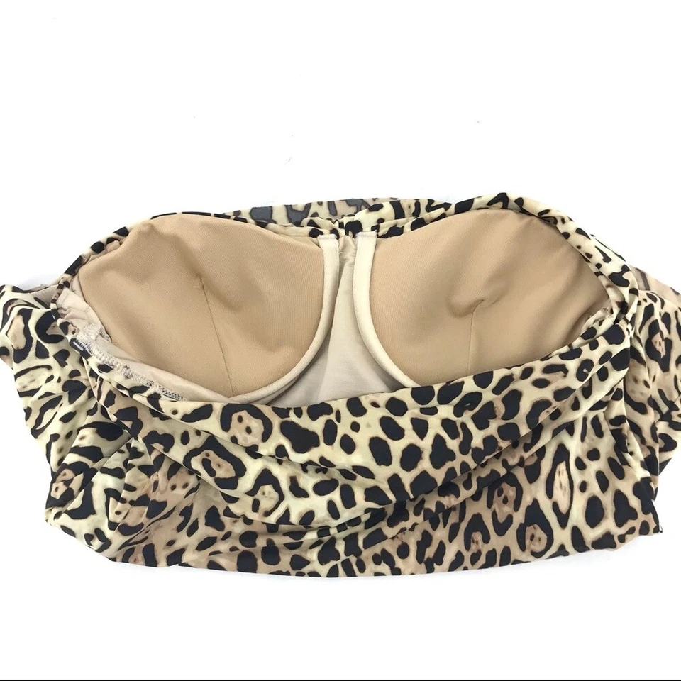 Conjunto Tankini Mujer Victoria’s Secret Marrón Negro Estampado Animal Sin Tirantes Talla S Foto 3 de 4