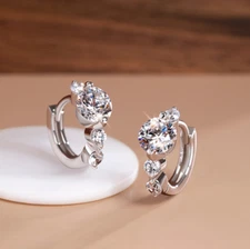 Women Girl 925 Silver Plated Round CZ Huggie Hoop Snap Earrings 12mm Gift E8