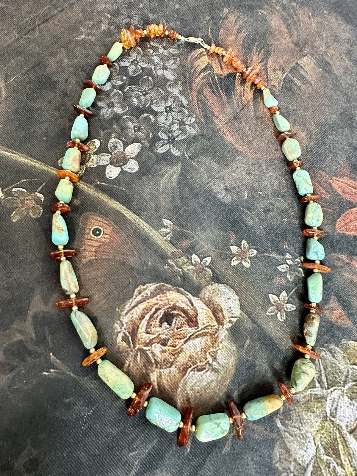 Turquoise and Amber Artisan Statement Necklace - image 1