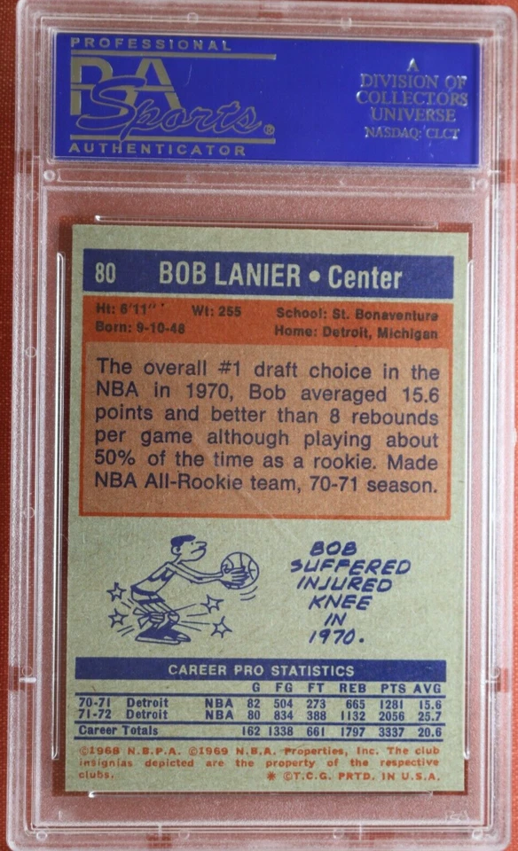 Tarjeta de baloncesto Topps 1972 Bob Lanier #80 PSA 9 como nueva (tarjeta increíblemente rara) Foto 2 de 2
