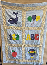 Vintage Baby Quilt-Whale, ABC'S, Balloons, Apple and Hot air Balloon