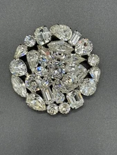 Albert Weiss Signed Brooch Pin Silver Tone With Bright Clear Rhinestone 2 In.