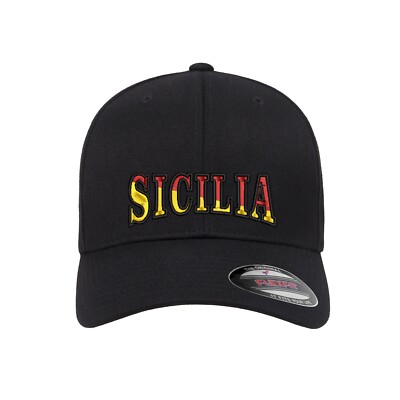 Sicilia Sicilian Flag Embroidered Black Flexfit Hat Curved or Flat