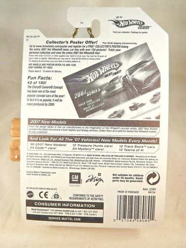 2007 Hot Wheels #2 New Models 2/36 CHEVY CAMARO CONCEPT Orange Variant w/OH5 Sp - Picture 5 of 5