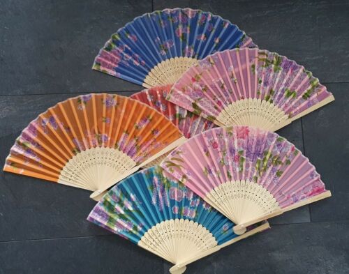 5x Pastel Colourful Wood Ladies Folding Hand Summer Decorative Fan UK Seller - Picture 2 of 7