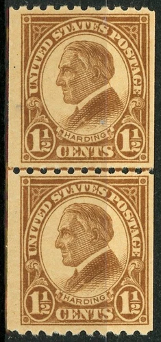 Warren Harding MNH Coil Line Pair FINE Centering Scott's 605