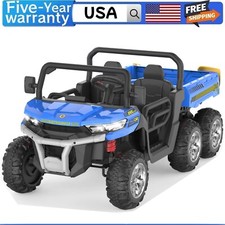24V Two Seater Ride On Dump Truck with Electric Dump Bed 6 Wheeler Kids UTV Car