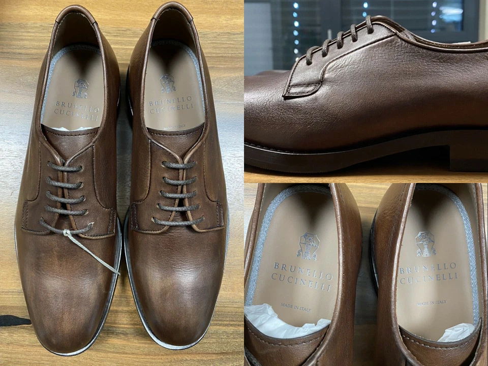 Brunello Cucinelli Mens Leather Lace-Up Oxford Almond Toe Derby Schuhe New 42