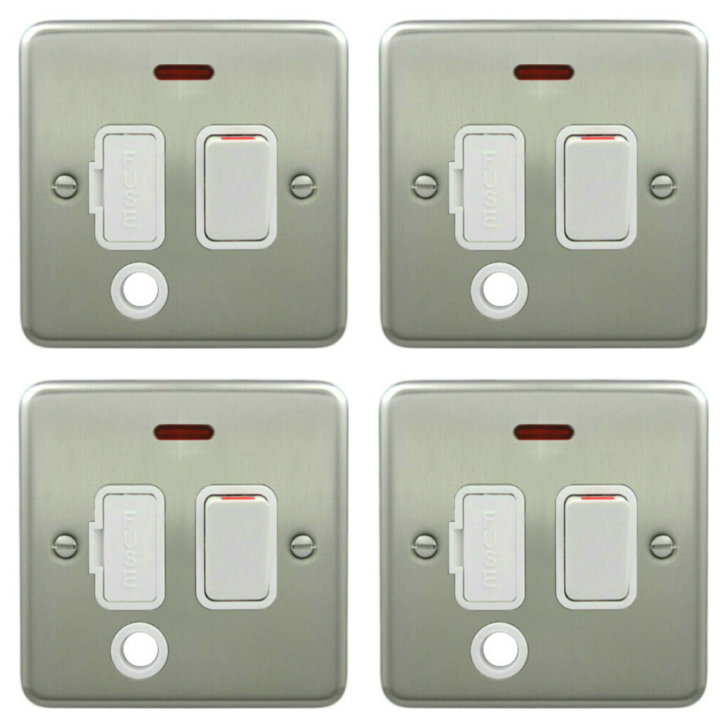 4 x Deta 1916SCW Switched Spur Connection Unit with Neon & Flex Outlet 13A Satin