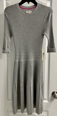 Eliza J Women's Gray Knit Fit Flare Ribbed Dress Size Small New with Tags 