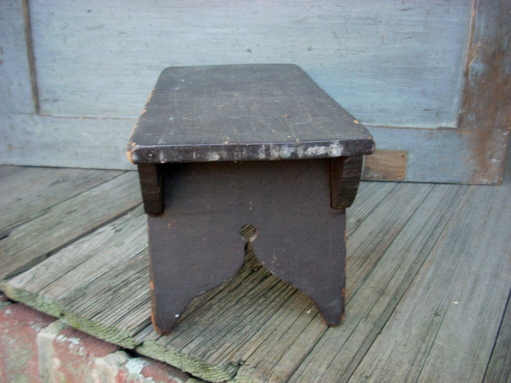 Antique Primitive Wood Cricket Bench Stool AAFA Folk Art Engraved 1902 ...