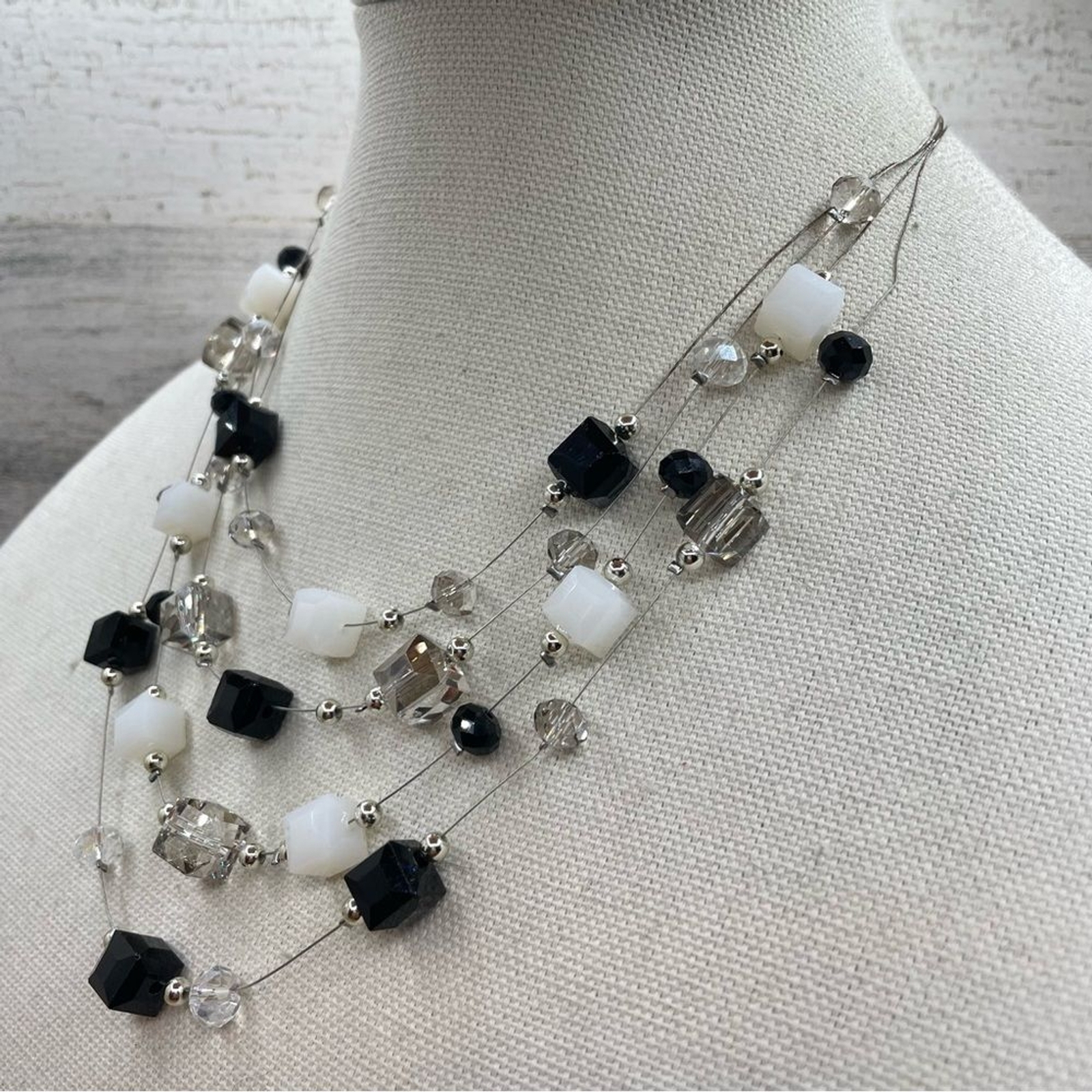 Beautiful Unsigned Floating Black White Glass Bea… - image 2