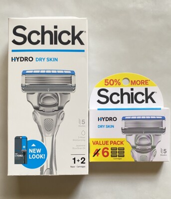 Schick Hydro Dry Skin 5 Blade Razor Refills 8 total Cartridges+Razor