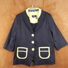 ANGEL APPAREL Jacket Womens Medium Black Yellow Button Up Pockets Art to Wear