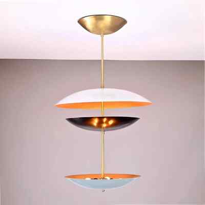 Three Custom Color Shade Disc Shades Atomic Ceiling Pendant Dome Light Fixture