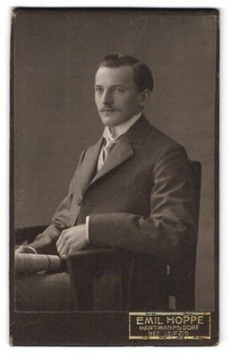 Fotografie Emil Hoppe, Hartmannsdorf, Portrait Herr im Anzug mit Krawatte und M 