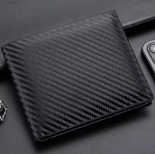 Men's Slim Wallet RFID Blocking Carbon Fiber Leather Bifold Card ID Holder
