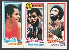 1980 Topps Triple Card #200 Calvin Natt, #8 Kareem Abdul Jabbar, #61 Austin Carr