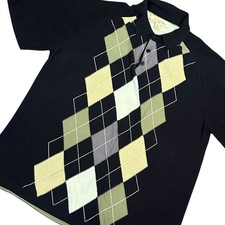 Tommy Bahama Polo Sweater Men's XL Black Argyle Compact Cotton Short Sleeve