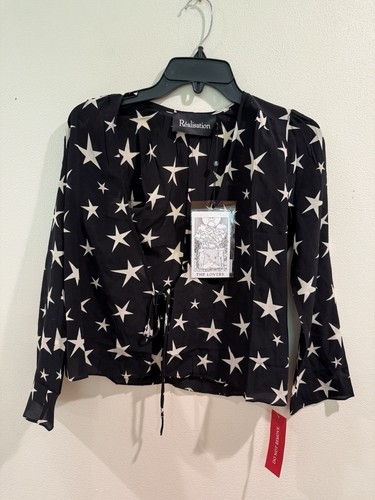 Realisation Par Bianca wrap top Shirt Blouse in Star Struck XS New - Picture 3 of 4